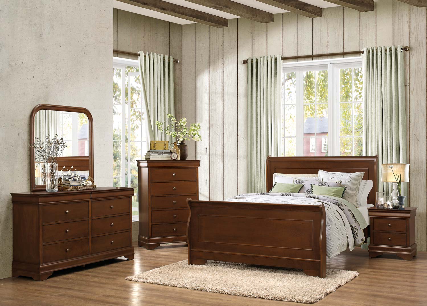 Glory Furniture Louis Phillipe Black Full Sleigh 2pc Bedroom Set with Three  Drawer Nightstand - Miko Decor