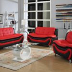 3pc Living Set  Red Black Color Faux Leather 4503
