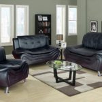 3pc Living Set Black Color Faux Leather 4502