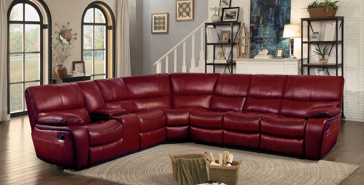 Pecos Collection Sectional Red Gel, Red Leather Sectional Sofas
