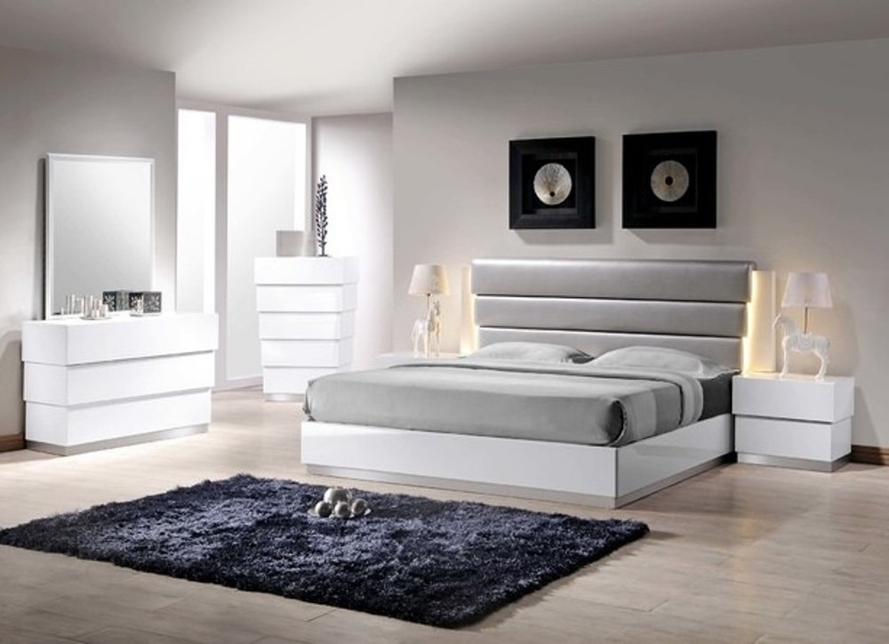 Florence Collection Bedroom Set, White Lacquer Finish | Casye Furniture
