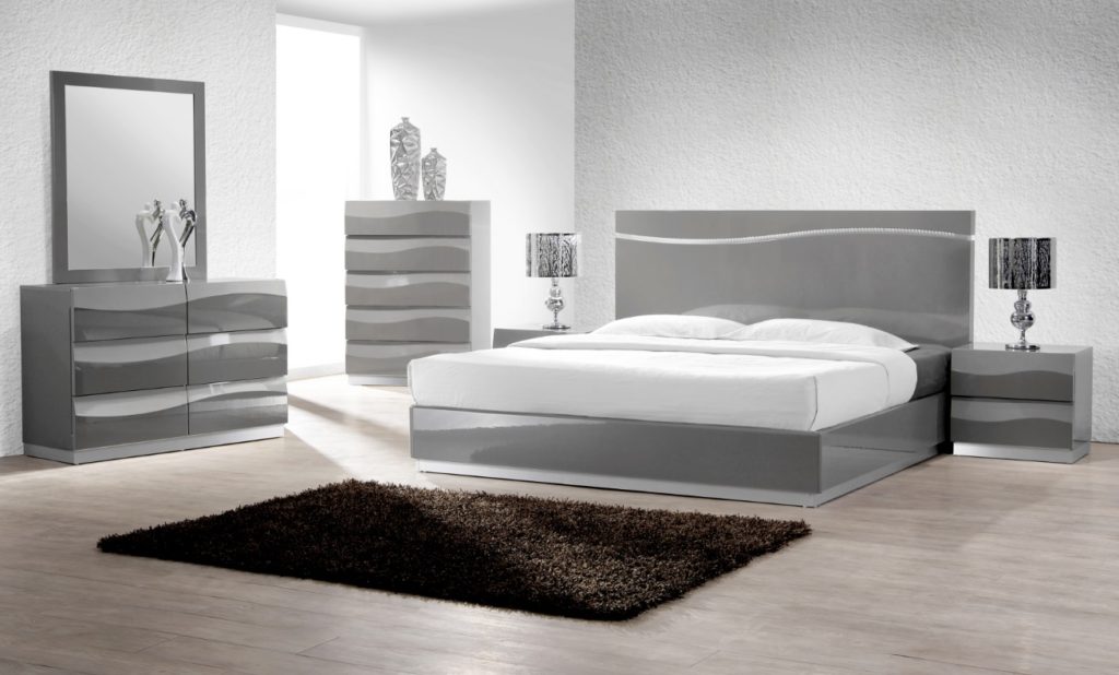 Leon Collection Bedroom set, Gray Lacquer Finish Casye Furniture