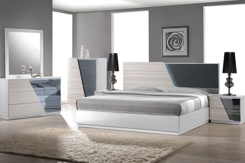 Manchester Collection Bedroom Set Zebra Gray White Lacquer Finish Casye Furniture