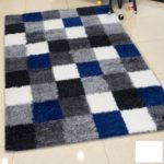Checkered Deluxe Shag Rug Blue Shadow Color 5x7