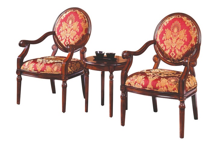 Traditional Accent Chairs and Table Set, 3pc Crimson Gold ...