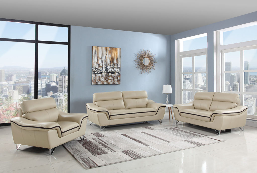 engage design beige genuine leather sofa
