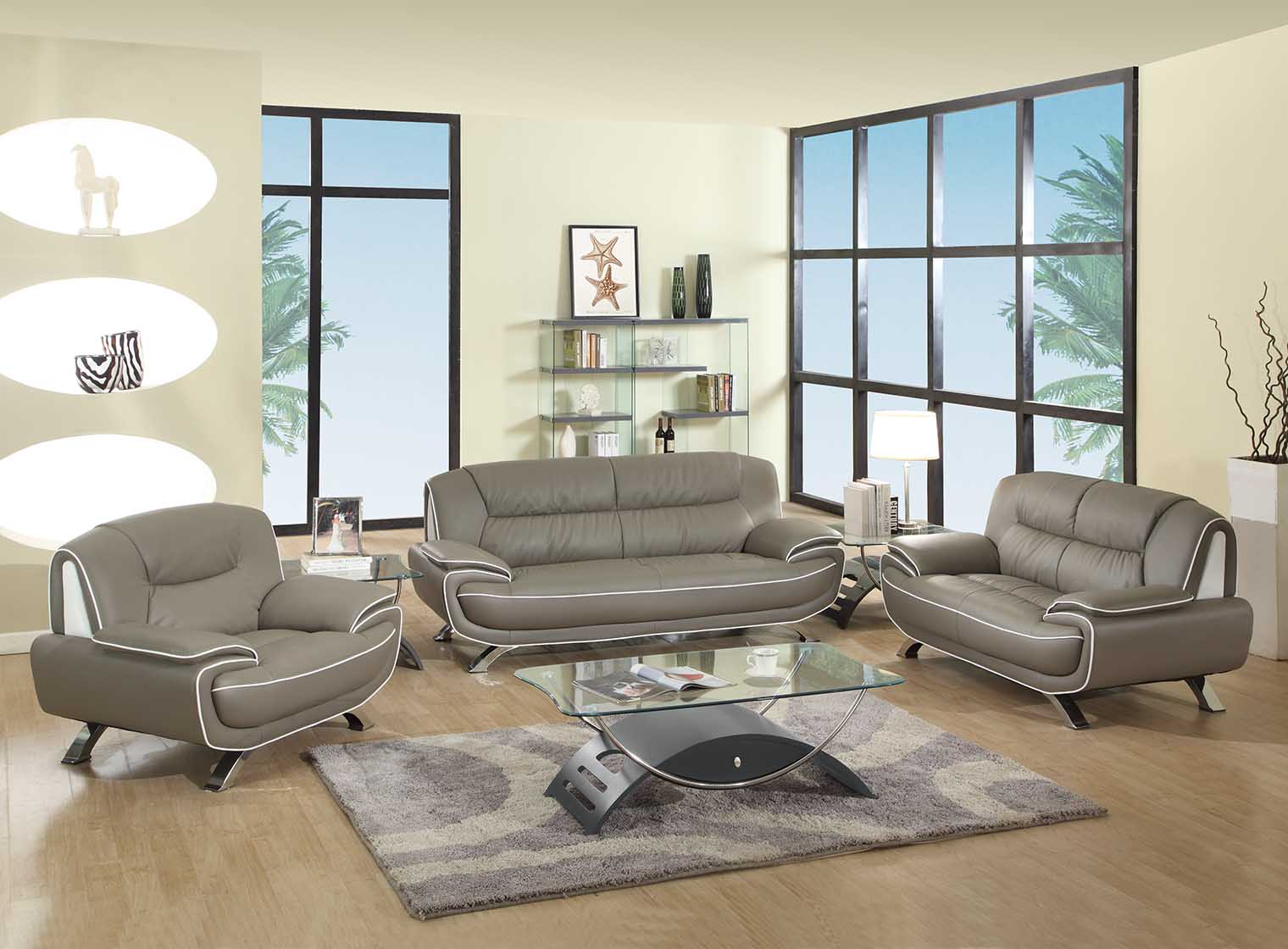 Gray White Genuine Leather Living Room GU405 Casye Furniture
