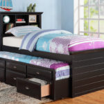 Black Wood Bookcase Kids Twin Bed Storage Trundle Drawer F9219