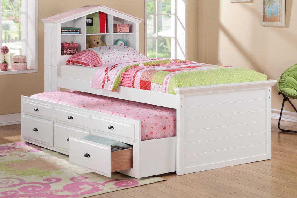 White Kids Girls Bookcase Twin Bed, Kids Twin Bed With Storage