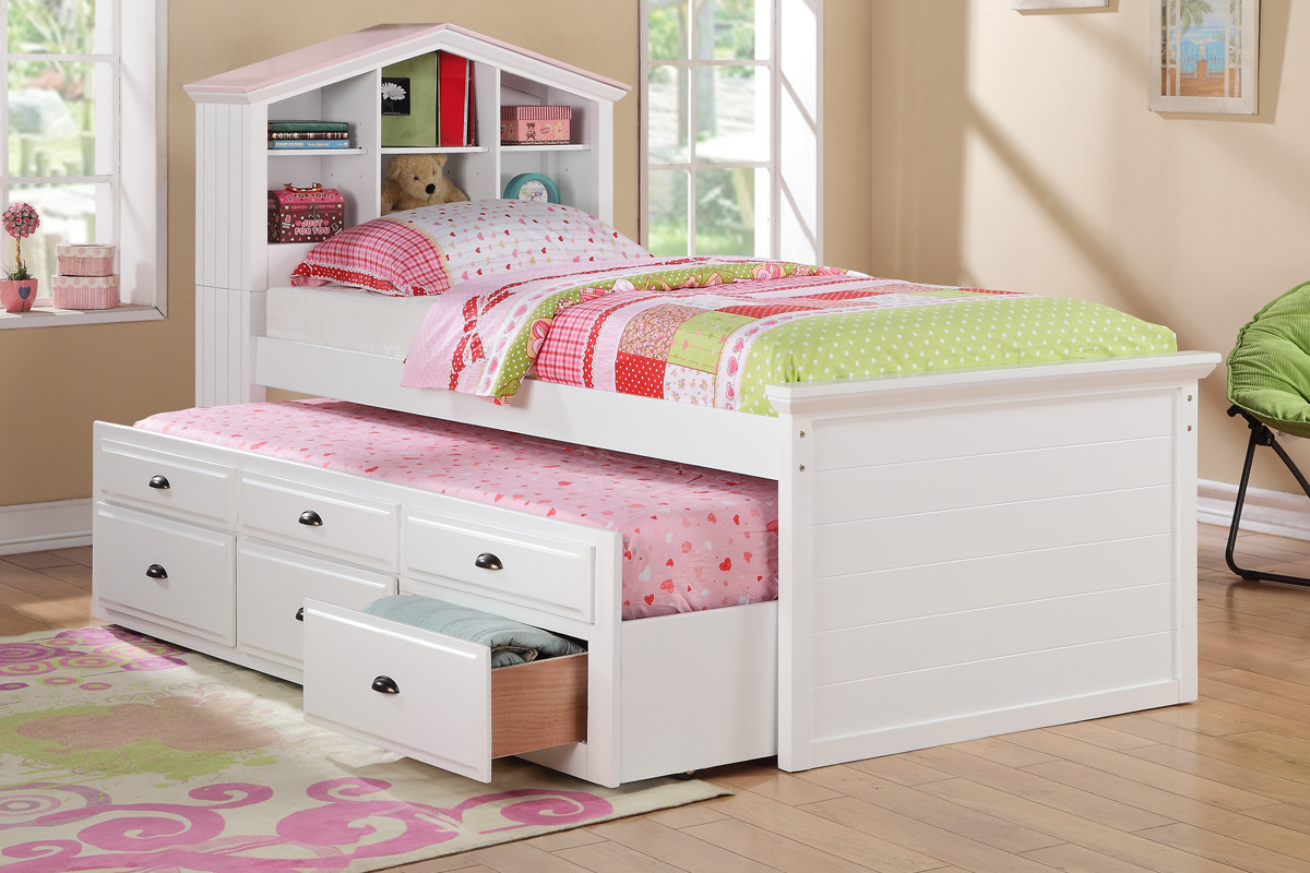 White Kids Girls Bookcase Twin Bed Storage Trundle Drawers F9223 Casye Furniture,Parisian Style Master Bedroom