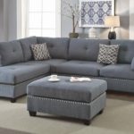 3-Piece Sectional Sofa with Ottoman, Blue Grey Color F6975