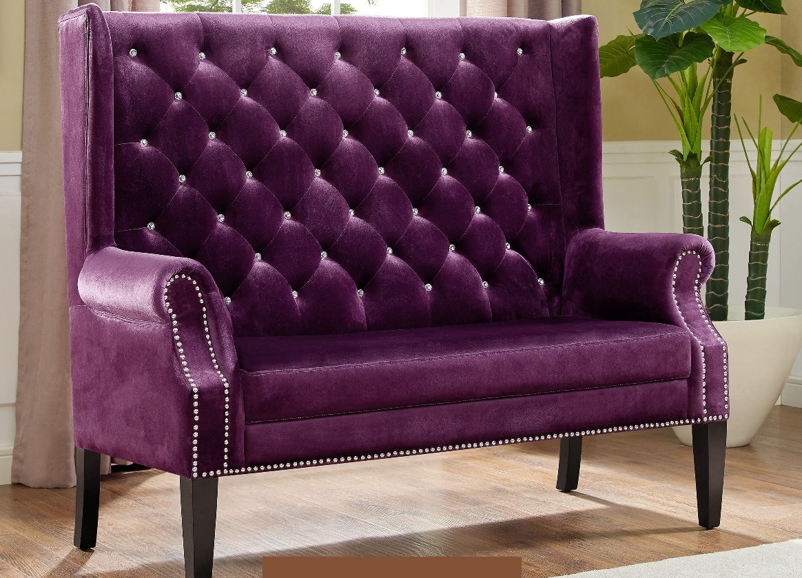 Purple Velvet Bench For Living Room