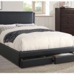Platform bed, Black Faux Leather F9334