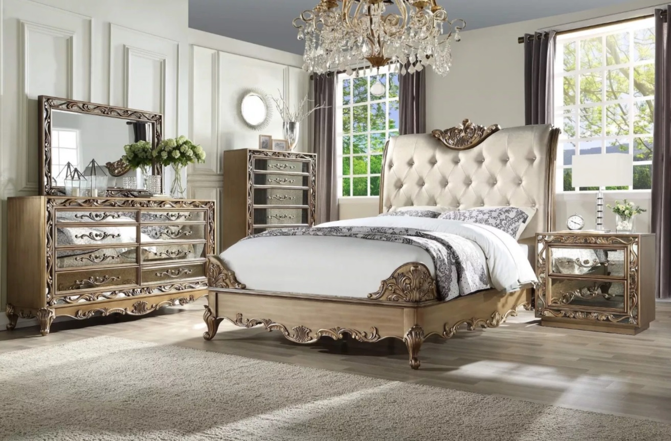 gold mirrored bedroom furniture uk