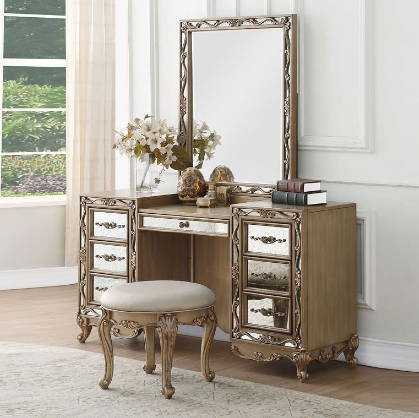 Orianne Collection Bedroom Set Gold Wood and Mirrored ...