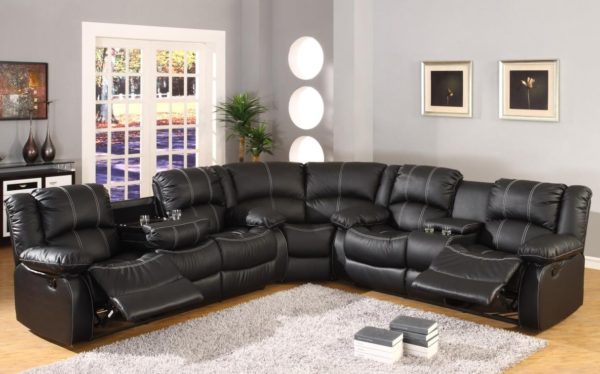 Black Faux Leather Reclining Motion, Leather Reclining Sofa Sectional