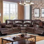 Brown Faux Leather Reclining Motion Sectional Sofa w/ Storage Console SF3592