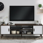 TV Stand 71"W, Dark Walnut and White Finish. 2009MG