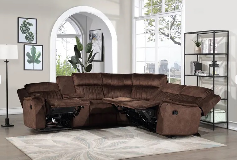DARK BROWN Fabric Reversible Sectional Sofa Manual Recliner 8172MG Casye  Furniture