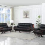 Black Red Genuine Leather Living Room  GU405