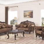 Dark Walnut Carved Wood Living Set SF2267 Classic Traditional
