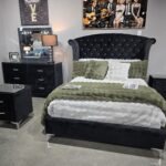 Lucinda Velvet Black Gray Panel Bedroom Set B9265