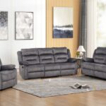 Blue Gray Fabric Manual Reclining 3pc Sofa Set 8077MG