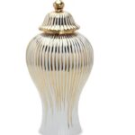 Ceramic Beloved Ceramic White And Gold Ginger Jar Vase With Lid