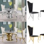 Modern 5pc Dining Set, Gold Finish