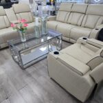 Beige Breathing Leather 3pc Living Room Recliner Sofa set