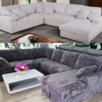 Fabric U-Shaped Pull Out Sectional Sofa w/ Storage Chaise + Pillows, Beige or Gray Color