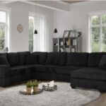 Titan 142" Reversible 3pc Sectional with Chaise, Black & Gray Corduroy