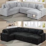 Sectional Set, Sleeper Sofa W/ Pull-Out Bed + Chaise Storage + USB Port